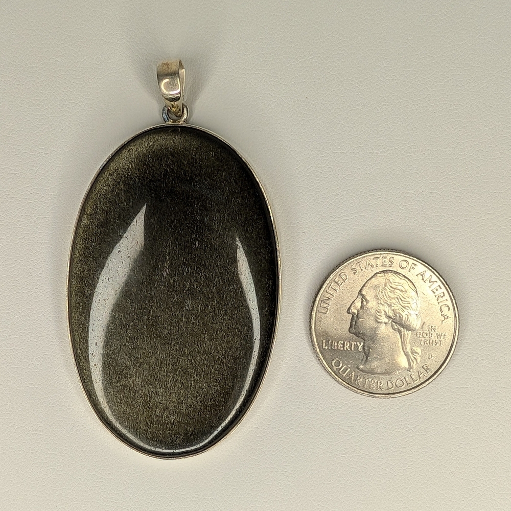 Giant Silver Sheen Obsidian S925 Sterling Silver Pendant - Picture 4 of 7